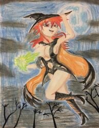 1female 1girls 2019 armpits artist_name artist_signature asianch0co belly belly_button black_boots boobs_out booty breasts colored colored_sketch covered_nipples covering dark_trees dragon_ball dragon_ball_xenoverse evil_eyes evil_grin evil_smile female female_focus female_on_top female_only female_saiyan female_solo fly flying green_fire green_flames hair_between_eyes hair_over_one_eye halloween halloween_2019 halloween_costume halloween_theme holding_hat holding_own_hat long_red_hair looking_at_viewer looking_pleasured navel night original_character pencil_(artwork) pencil_sketch prisma_color red_eyes red_eyes_female red_hair red_hair_female ripped_clothing ripped_clothing round_ass round_booty round_breasts round_butt saiyan saiyan_girl saiyan_oc sexy sexy_body sexy_clothing sharp_teeth shiny shiny_ass shiny_body shiny_breasts shiny_butt shiny_clothes shiny_hair shiny_skin shiny_thighhighs shiny_thighs skimpy skimpy_clothes skimpy_costume skimpy_outfit solo solo_female solo_focus tagme thick thick_ass thick_body thick_boobies thick_boobs thick_booty thick_breasts thick_butt thick_hips thick_legs thick_thighs thick_tits thigh_gap thigh_highs thighhighs thighs tongue tongue_out torn_clothes torn_clothing traditional_art traditional_drawing_(artwork) traditional_media traditional_media_(artwork) trees voluptuous voluptuous_female wardrobe_malfunction witch witch_costume witch_hat