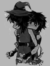 2boys azure_(forsaken) balls black_hair blush blush_lines fingerless_gloves forsaken_(roblox) gay genitals grey_background helping_hand jerkingoff_another male male/male male_only masturbation monochrome muhosranskin penis roblox roblox_game robloxian scarf tagme testicles two_time_(forsaken) white_body white_skin yaoi