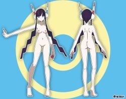 1girls areolae artist_signature ass back_view barefoot black_hair breasts elesa_(pokemon) elesa_(pokemon_bw2) feet female female_only front_view full_body hair_ornament long_hair multiple_views naked nipples nude nude_female nudefilterguy pale-skinned_female pale_skin pokemon pokemon_bw2 pussy shaved_pussy simple_background solo solo_female