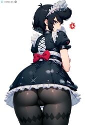 ai_generated bibi_(brawl_stars) black_bob black_tights brawl_stars diamond_print ellen_joe fat_ass fat_ass_female maid_outfit milkxbs phat_ass pussy_imprint pussy_lips thigh_gap zenless_zone_zero