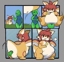 anal anal_vore anthro belly big_belly bikini blush clothing degooed dragon duo female female_prey goo_creature hi_res humanoid hybrid jewelry jumping looking_pleasured male male/female mythological_creature mythological_scalie mythology necklace scalie swimwear two-piece_swimsuit vore wings