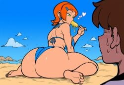 1boy 1girls aged_up ai_generated alternate_breast_size ass beach ben_10 ben_tennyson big_ass bikini cousins curvaceous curvy fellatio female green_eyes gwen_tennyson huge_ass imminent_sex incest large_breasts male mullon novelai orange_hair popsicle seductive seductive_look short_hair simulated_fellatio thick_thighs