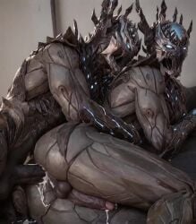ai_generated anal anal_sex armor ass comfyui cum_in_ass cum_inside demon demon_boy empty_eyes epic_games fortnite fortnite:_battle_royale gay glowing_eyes hug male male/male male_only muscular no_pupils on_side penis spire_immortal tagme testicles thighs video yaoi