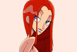 1girls bare_shoulders blue_eyes disney ear_piercing earrings eyelashes female female_only ginger human linda_flynn-fletcher long_hair looking_at_viewer manic47 mature milf mother open_mouth phineas_and_ferb piercing pink_background red_hair solo