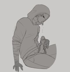 big_cock claws cock creepcoffin creepypasta eyeless_jack greyscale hoodie male mask masked_male masturbation pierced_ears piercing scars scars_all_over scars_on_arm scars_on_face solo_male split_tongue