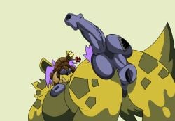 ambiguous_gender anthro anus big_breasts breasts ejaculation feces filthivore futanari genitals gynomorph hallion_the_hyaenodon hands-free hi_res hyaenodon hyaenodontid intersex mammal nipples penis puffy_anus puffy_nipples scatplay solo