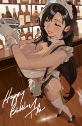 asian asian_bimbo asian_female asian_milf bartender big_ass black_hair female final_fantasy final_fantasy_vii garter_straps high_heels hintobento huge_breasts maid_headdress maid_uniform messy_hair paag see-through_clothing sweat sweating sweaty sweaty_body thighs tifa_lockhart