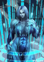 2d abs artificial_intelligence blue_hair blue_skin breasts cortana cortana_v2 extreme_muscles female female_focus female_only halo_(series) halo_4 large_breasts muscle-fan-comics muscles muscular_female solo