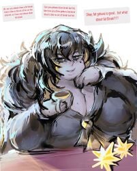 bbw binah black_hair chubby chubby_female female kekekekekekekk library_of_ruina multicolored_hair project_moon tea