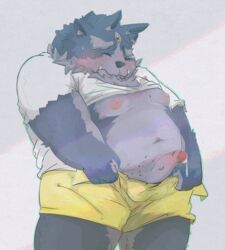 anthro furry leaking male male_only moobs nipples penis slightly_chubby solo tokyo_afterschool_summoners tsathoggua