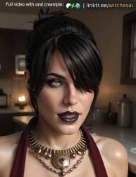 1boy absurd_res ai_generated animated arousal bioware black_hair blowjob blush breasts brown_lipstick candle close_up cum cum_drip cum_in_mouth cum_inside dragon_age dragon_age_inquisition dragon_age_origins earrings erection explicit_expression eyeshadow female fluids from_above gold_necklace hair_up hand_on_head handjob_gesture hi_res high_quality indoors jewelry kitchen large_breasts lips long_hair looking_at_viewer makeup male morrigan_(dragon_age) necklace night nipples nude_partially open_mouth oral oral_penetration oral_sex penis pleasure_face pov red_dress saliva sex short_hair shoulders solo_focus straight sudden_insertion surprise_sex sweat tagme teeth testicles tongue tongue_out uncensored veins veiny_penis video video_game video_game_character video_game_franchise video_games wet wet_body witches_ai yellow_eyes