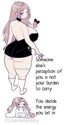 1girls alternate_version_available artist_name artist_signature ass back backless_dress backless_outfit bare_back bare_shoulders big_ass big_breasts big_butt black_outfit blush blush_lines boobs_and_butt_pose breasts brown_hair busty cellulite chibi choker curvaceous curvy curvy_female curvy_figure dress emotional_support exposed_back female female_focus female_only hi_res high_resolution highres inspirational large_ass large_breasts light-skinned_female light_skin long_hair motivational motivational_poster oc original original_character russet_(theshunbun) sideboob simple_background solo solo_focus sparkle sparkles tagme theshunbun thick_thighs thighs twitter_username voluptuous voluptuous_female white_background wholesome