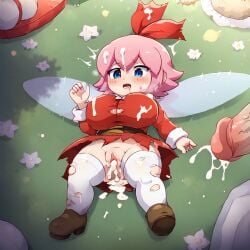 1girls after_sex ai_generated cum_in_hair cum_inside cum_on_breasts cum_on_clothes fairy female kirby_(series) kirby_64 kirby_64:_the_crystal_shards offscreen_male ribbon_(kirby) torn_clothes