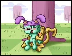 daizy female female/male flower furry grass hair_flower hair_ornament male nick_jr nickelodeon one_eye_closed penis purple_hair pussy sex shinysteenee sweat tail tree vaginal_penetration wow!_wow!_wubbzy! wubbzy yellow_body