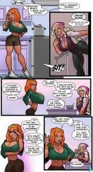 2girls abs ass bare_legs bare_thighs big_ass big_breasts big_butt blonde_hair blue_eyes blush breasts color comic english_text female female_focus fit_female glasses herron_house_(series) hi_res jane_herron jen_herron large_breasts light-skinned_female light_skin long_hair muscles muscular muscular_female my_mom_and_sister_are_size_queen_sluts orange_hair page_3 rabies-t-lagomorph tagme text text_bubble thick_thighs