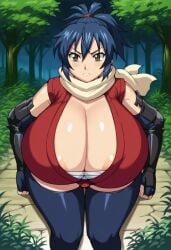 ai_generated breasts deep_cleavage female gigantic_breasts manyuu_chifusa manyuu_hikenchou scarf