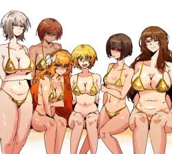 6girls arczaeon bikini female female_only huge_breasts human large_breasts sitting voluptuous wide_hips