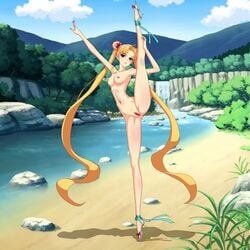 1:1 bishoujo_senshi_sailor_moon blonde_hair blue_eyes blush breasts cloud erect_nipples female female_only forest full_body high_heels high_resolution leg_up legs long_hair long_legs nail_polish naked_footwear naked_heels nature navel nipples nude open_toe_shoes outdoors river sailor_moon sandals shoes sky small_breasts solo splits spread_vagina standing_on_one_leg t-square_position tied_hair twintails uncensored usagi_tsukino vagina vertical_splits water waterfall zimu_jiang