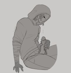 big_cock claws cock creepcoffin creepypasta eyeless_jack greyscale hoodie male mask masked_male masturbation pierced_ears piercing scars scars_all_over scars_on_arm scars_on_face solo_male split_tongue