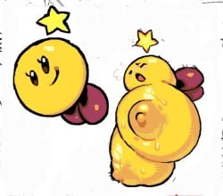 1girls ball_with_hyper_features big_breasts black_eyes blush blush_lines blushing blushing_female boobs boobs_out breasts breasts_bigger_than_body breasts_out brown_shoes dot_eyes exhausted female gigantic_breasts huge_breasts hyper hyper_breasts mario_(series) mario_and_luigi_(series) naked naked_female shoes shoes_only shounen_jump_(artist) star starlow tagme white_background yellow_body