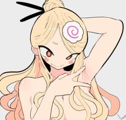 1girl 1girls akisas99 arm_behind_head armpit armpit_crease armpit_focus armpit_peek armpits background big_boobs big_breasts blonde blonde-haired_female blonde_eyebrows blonde_female blonde_hair blonde_hair_female breasts brown-eyed_female brown_eyes busty busty_female busty_girl closed_mouth_smile confident confident_expression confident_female confident_pose confident_smile confident_stare confidently_naked confidently_nude eyebrows_visible_through_hair grey_background hair_bun hair_ornament hair_ornaments hair_pin hairless_armpits hairpin hairpins hand_behind_head head_tilt huge_boobs huge_breasts large_boobs large_breasts monotone_background oc one_color_background original original_art original_artwork original_character original_female_character plain_background plump_breasts posing posing_for_the_viewer posing_naked posing_nude presenting_armpit shaved_armpits side_up_bun single_hair_bun single_side_bun smile smiley_face smiling smiling_at_viewer solid_color_background tied_hair tilted_head yellow-haired_female yellow_eyebrows yellow_hair