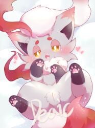 blush deaic female female_feral feral fur generation_8_pokemon genitals grey_body grey_fur hi_res hisuian_form hisuian_zorua humanoid_genitalia humanoid_genitalia_on_feral humanoid_pussy humanoid_pussy_on_feral kemono nintendo open_mouth open_smile pokemon pokemon_(species) pussy regional_form_(pokemon) smile solo