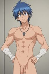 ai_art ai_assisted ai_generated aoi_sekai_no_chuushin_de arm_bandages flaccid_penis gay gear_(aoi_sekai_no_chuushin_de) male male_focus male_only naked necklace penis world_war_blue