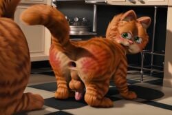 ai_generated all_fours anthro balls crying feline gaping_anus garfield_(series) garfield_the_cat kitchen male penis punishment raised_tail ready_for_more spank_marks