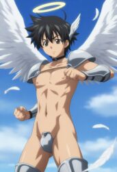 ai_art ai_assisted ai_generated angel angel_wings crotch_armor crotch_covered gay heaven heaven's_lost_property male male_focus male_only pauldrons revealing_armor revealing_clothes revealing_outfit sakurai_tomoki skimpy_armor skimpy_outfit sora_no_otoshimono thigh_boots vambraces