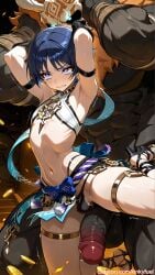 ai_generated ass ass_focus belly_dancer belly_dancer_outfit big_penis femboy genshin_impact heels high_heels hilichurls_(species) kinkyfuel lingerie monster_cock penis penis_size_difference scaramouche_(genshin_impact)