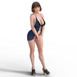 1girls 3d 3d_render absurd_res blue_eyes blush blushing breasts brown_hair dead_or_alive female flustered headband hi_res high_heels hitomi_(doa) lace legs lingerie lingerie_only panties perfectdark023 short_hair transparent_background