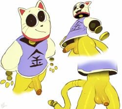 1boy 2025 absurd_res anthro anthro_only artist_name artist_signature ass balls bottomless boy cat_tail dream_bbq ena_(series) feline floating_hands floating_head genitals gold_(metal) kane_(dream_bbq) kane_(ena) male male_only meat_shaq penis penis_focus shirt tagme tail testicles topwear white_background yellow_body