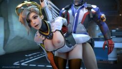 3d animated areolae autodesk_maya blender blonde_hair blue_eyes bouncing_breasts breasts ellowas from_behind mercy nipples overwatch sex shorter_than_30_seconds shorter_than_one_minute soldier_76 sound straight thighhighs video