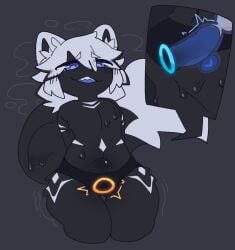 anthro autopenetration black_body black_fur bodily_fluids clothing cum cum_inside fur genital_fluids male markings masturbation non-euclidean_masturbation non-euclidean_sex panties penetration portal_masturbation portal_panties portal_sex prostate_stimulation ruedeath sex solo thinking_with_portals underwear white_body white_fur white_markings