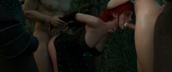 1girls 4boys 4men ass blowjob breasts cum cum_in_mouth double_penetration dress female fomos8 male oral red_hair the_witcher_(series) the_witcher_3:_wild_hunt triss_merigold vaginal_sex