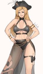alluring big_breasts bikini blonde_hair blue_eyes bonne_jenet cleavage erodrunky fatal_fury fatal_fury:_city_of_the_wolves female king_of_fighters pareo pin_up pirate_hat snk under_boob