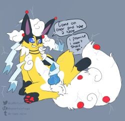 2023 absurd_res ampharos animal_genitalia animal_penis balls bodily_fluids canine_genitalia canine_penis digital_drawing_(artwork) digital_media_(artwork) eeveelution electricity electrostimulation erection feral fur generation_2_pokemon generation_6_pokemon genital_fluids genitals hi_res hybrid hybrid_pokemon inviting inviting_to_oral knot lightning male male_only mammal masturbation nintendo penile penile_masturbation penis pokemon pokemon_(species) precum presenting ribbons_(anatomy) simple_background sketch smile solo spoonfulofsuga sylveon tail text white_body white_fur yellow_body