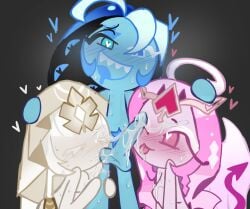 1boy 1boy2girls 2girls balls cock_on_face cock_on_head cookie_run cookie_run_kingdom cum cum_on_balls cum_on_breasts cum_on_face cum_on_hair cum_on_penis double_blowjob drooling drooling_tongue eternal_sugar_cookie female heart heart-shaped_pupils heart_symbol looking_at_partner looking_pleasured looking_up_at_partner male mystic_flour_cookie one_eye_closed penis pleasured pulling_balls shadow_milk_cookie shadowflour sodastik straight sucking_balls