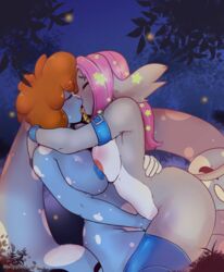 2017 anthro breast_squish breasts breasts_frottage digimon female firefly geeflakes geeflakes_(character) kissing lagomorph making_out mammal masturbation mimimon monster nipples nipples_touching nude rabbit tongue yuri