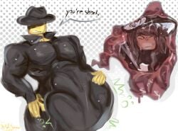 dream_game female female_prey mafioso_(dream_game) male male_pred nashatra_bealdhild roblox robloxian sillyellowww stomach_bulge sweat vore