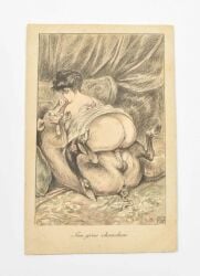 ancient_art anus balls bed bed_sheet bedding better_version_at_paywall bottomwear clothed clothing cowgirl_position curtains dark_hair domestic_pig duo female female_penetrated feral feral_penetrating footwear french_text from_front_position furniture genitals hand_on_cheek hi_res high_heels human human_on_feral human_penetrated interspecies legwear male male/female male_penetrating mammal on_bottom on_top paul_avril penetration penis pillow pussy raised_bottomwear raised_clothing raised_skirt sex shoes signature skirt stockings suid suine sus_(pig) text translation_request zoophilia