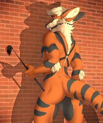 arcanine ball_gag balls bondage bondage_gear gag gear hybrid kangaroo looking_at_viewer male male_only mammal marsupial nintendo outside pokemon pokemon_(species) smileeeeeee solo stripes video_games whip