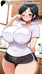 1girls 2025 ai_assisted ai_generated anime artist_name belly big_breasts big_chest black_hair black_shorts blush breasts bust busty chest choker clothed_female collarbone cup curvy earrings female female_focus female_only giant_breasts hair_ornament hairclip heavy_breasts hi_res high_quality high_resolution highres huge_boobs huge_breasts indoors jewelry large_breasts massive_boobs massive_breasts mole mole_under_eye one_eye_closed patreon patreon_username plump purple_eyes shirt short_hair short_shorts shorts skypassion solo sports_shorts stable_diffusion steins;gate steins;gate_0 t-shirt thick_thighs thighs urushibara_ruka watermark white_shirt wide_hips