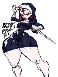 alternate_color alternate_version_at_source alternate_version_available artist_logo artist_name battle_nun big_forehead big_thighs bottom_heavy breasts christian_cross christianity colored cross dagger forehead_mark forehead_tattoo hips hips_wider_than_shoulders huge_thighs looking_at_viewer muscular_arms muscular_female muscular_legs muscular_thighs nun nun's_habit nun_habit nun_outfit pout seal short_sword thick_thighs thighs wide_hips young young_female zommbay
