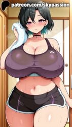 1girls 2025 ai_assisted ai_generated anime artist_name bangs bare_shoulders belly black_hair blush breasts bust chest choker cleavage clothed_female collarbone curvy earrings eyebrows_visible_through_hair female female_focus female_only giant_breasts green_hair heavy_breasts hi_res high_quality high_resolution highres huge_boobs huge_breasts indoors jewelry massive_boobs massive_breasts navel patreon patreon_username plump purple_eyes short_hair skypassion solo sports_bra sports_shorts sportswear stable_diffusion steins;gate steins;gate_0 sweat tank_top thick_thighs thighs towel urushibara_ruka watermark