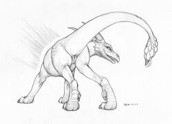 2017 anus ass claws digitigrade dragon ecmajor female feral horn looking_at_viewer looking_back monochrome presenting presenting_hindquarters pussy rear_view reptile scalie seductive simple_background smile solo spiked_tail white_background