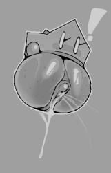 animate_inanimate big_pussy blush bodily_fluids clitoris cyanu dripping ejaculation exclamation_point eyelashes female freckled_pussy freckles genital_fluids genitals glistening glistening_genitalia glistening_pussy grey_background greyscale hyper hyper_genitalia hyper_pussy kersti mario_bros monochrome mouthless nintendo noseless outline paper_mario pussy pussy_ejaculation pussy_juice_drip simple_background simple_eyes solo sticker vaginal_fluids vaginal_penetration what wide_eyed