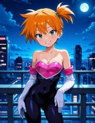 2025 4kids_entertainment ai_generated anime blue_hairband clouds cosplay deviantart elryusam green_eyes kasumi_(pokemon) meta moon moonlight night night_sky nintendo not_porn orange_hair pokemon rouge_the_bat rouge_the_bat_(cosplay) sega sky sky_background sonic_(series) sonic_the_hedgehog_(series)