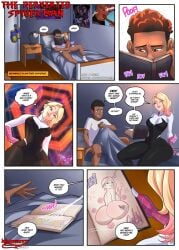 1boy 1girls 2d athletic athletic_female athletic_male busty dark-skinned_male dark_skin female gwen_stacy hourglass_figure interracial light-skinned_female light_skin male miles_morales naughtycomix parvad png speech_bubble spider-man:_across_the_spider-verse spider-man:_into_the_spider-verse spider-man_(series) tagme the_perverted_spider-man_(comic) wide_hips
