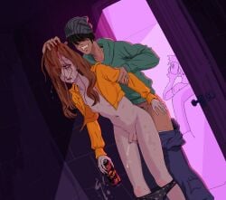 1girls 2boys bleeding blood cum drunk female lunaticker male rape tagme trans_woman